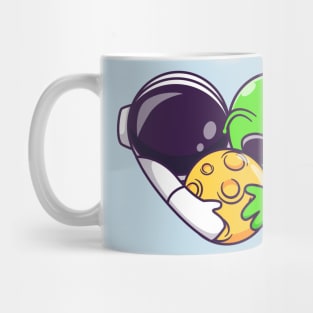 Cute Astronaut And Alien Couple Hug Moon Cartoon Mug